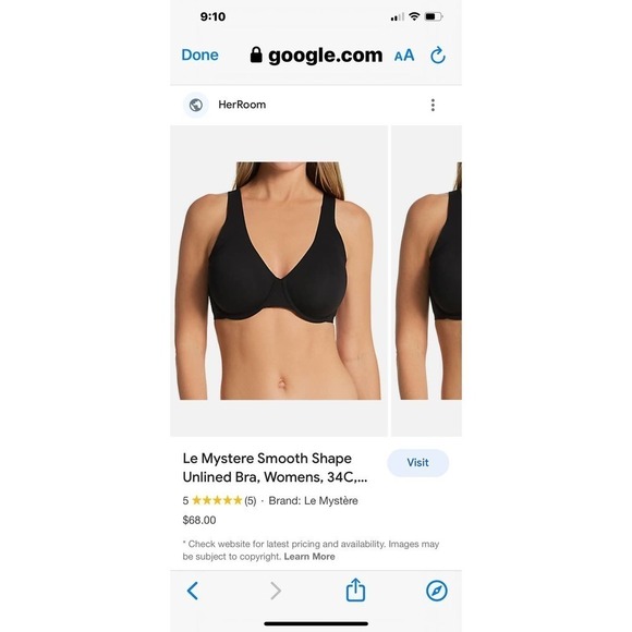 Le Mystere Smooth Shape Unlined Underwire Bra 9312 Black Size 36D NWT - Picture 12 of 12